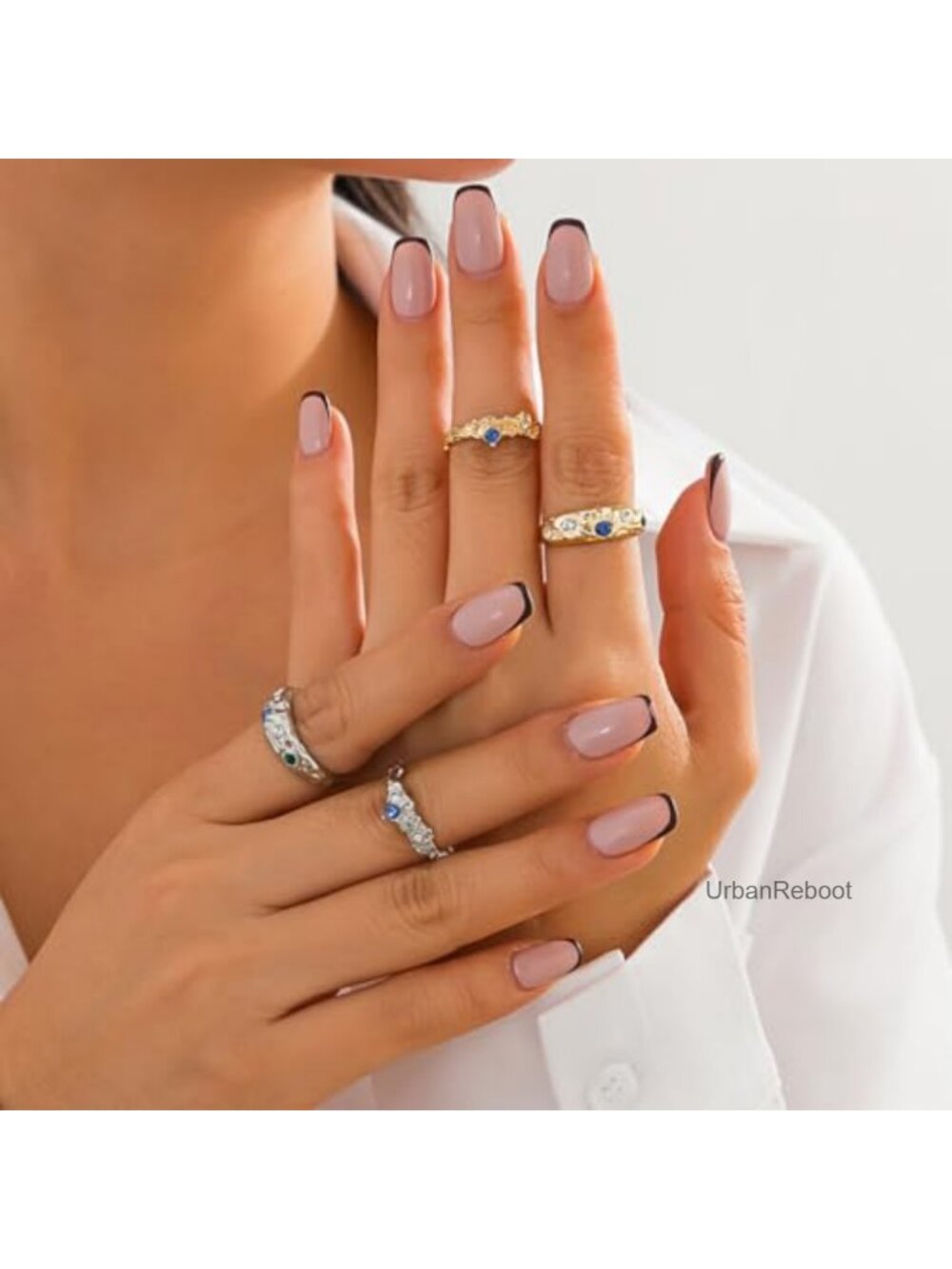 Chunky Stackable Hammered Open Ring Set Adjustable Statement Rings - Picture 4 of 6